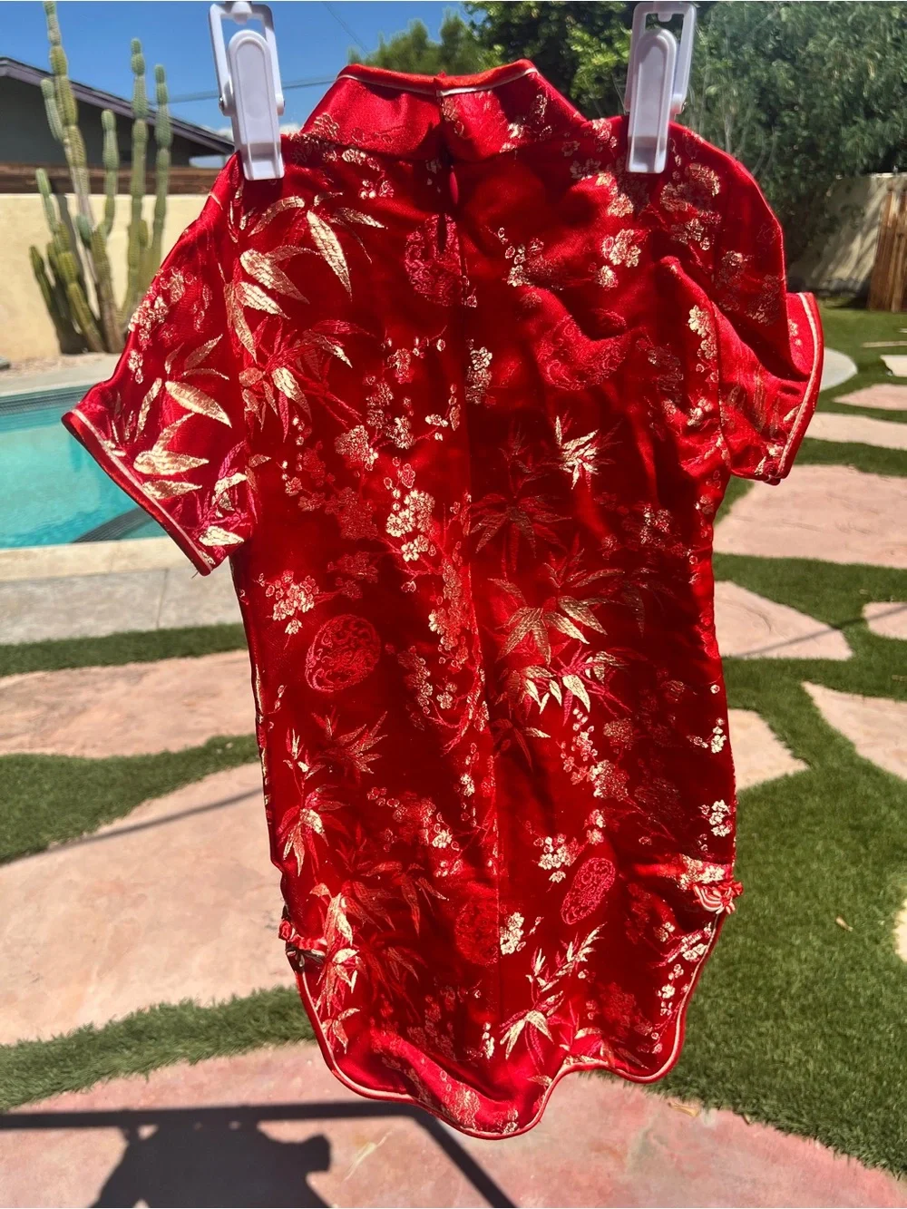 Girls' Red Floral Satin Cheongsam Dress - Traditional Formal
